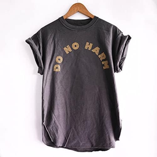 Yfidsjfgj маици за жени o-вратот со кратки ракави панк-изјава странична отпадоци од врвни маици маички блузи