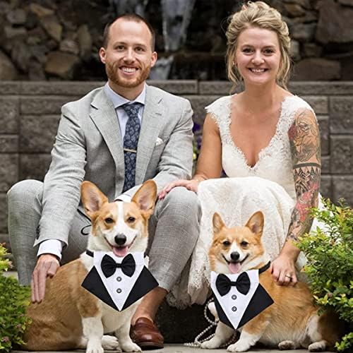 Кучиња смокидо, формална свадба кучиња бандана јака роденденски костум со кучиња со лак за прилагодување на миленичиња, јака бандана за мали