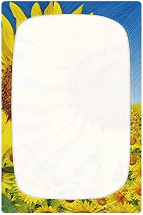 Алаза сончогледово поле сино небо чаршии за креветчиња опремени со басинет лист за момчиња бебе девојчиња дете, стандардна големина