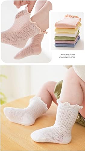 Fyluoke Бебе девојки Рафли чорапи Детето Гроздобер глужд 6 пара обични чорапи за новороденчиња Фрили фустани чорапи