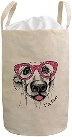 Кошница За Перење Склопувачки Смешно Куче Со Розови Очила Ја Попречуваат Валканата Облека Водоотпорна Торба Организатор За Складирање