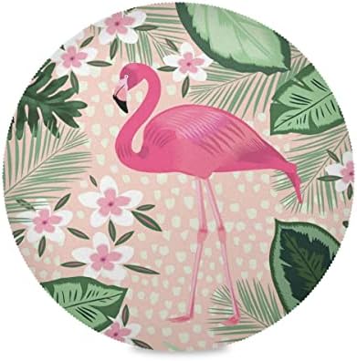 Xigua Тропски розов фламинго тркалезни пласмати за трпезариска маса сет од 4 декоративни декоративни шарени кругови кои не се лизгаат