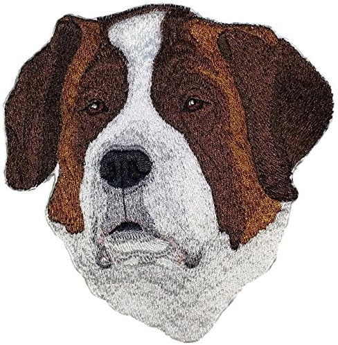 Свети Бернард нежно џиновско куче за вез на лице Ironon/Sew Patch [5,5 x 5,6] [Направено во САД]