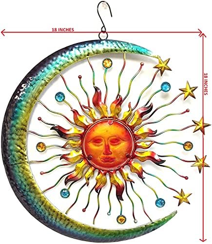 Bejeweled дисплеј големо сончево лице, starвезда и месечина w/стаклена wallидна уметност плакета и украс за домови