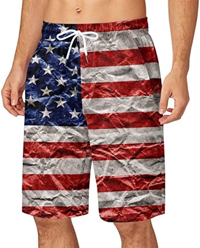 Ден на независност машки графички шорцеви за влечење на половината патриотски starsвезди ленти печати летни шорцеви на плажа со џебови