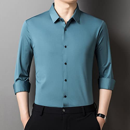 Долги ракави Стилски кошули за мажи цврсти слаби тенок кошули класично основно деловно копче надолу кошула за фустан