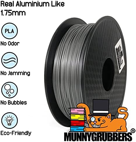Munnygrubbers- Филамент за печатач во форма на реален алуминиум, 1 кг / 2,2 lb, дијаметар од 1,75 мм, димензионална точност +/- 0,03 мм,