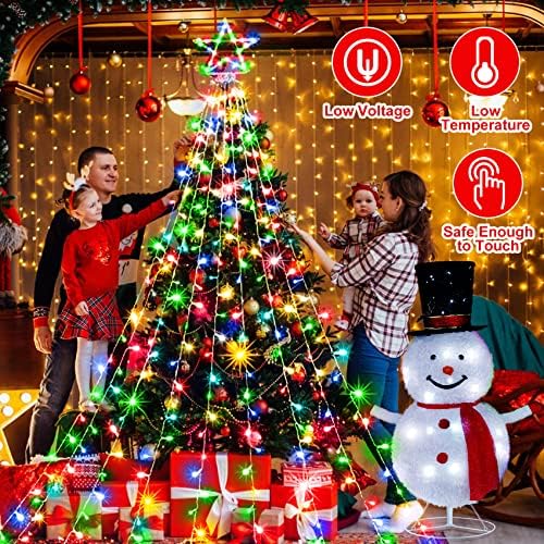 Heceltt 98ft 300 LED Божиќни украси Извинката мини жици светла плус 3,3ft 85leds осветлен снежен човек, 13ft 344leds starвездени