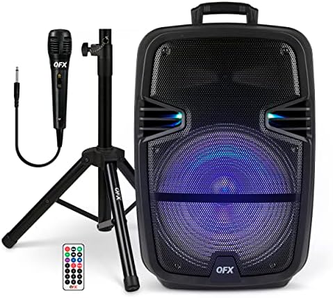QFX PBX-616SM 15 Bluetooth звучник за полнење со LED светла, микрофон и штанд