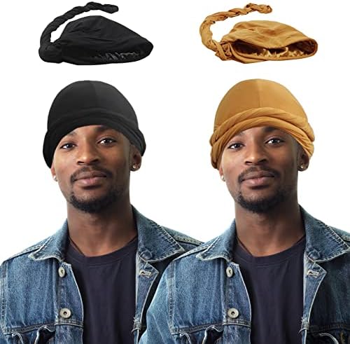 Atento Halo Turban Durag for Men, Struship Modal & Satin наредени глави капачиња за африкански, црни мажи вртат шал на главата на главата