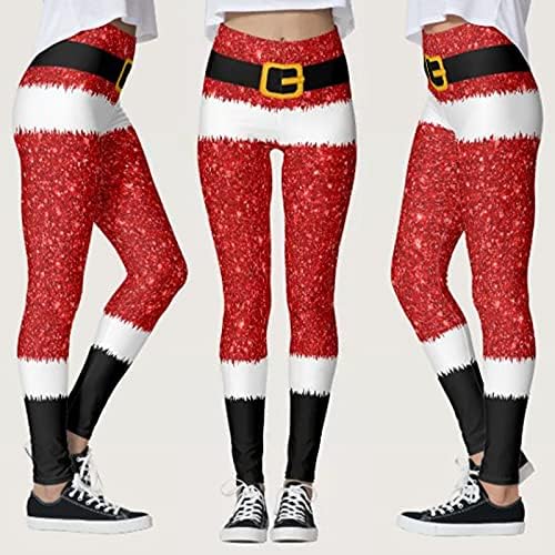 Грди Божиќни хеланки со високи половини, женски плус големина хеланки елк елени за контрола на стомакот, атлетска салата фитнес јога панталони