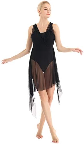 Јизиф лирски жени возрасни танцувачки фустан леотард мрежен врат танцувачка облека проточна долга исечка здолниште