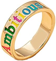 2023 година Ново шарено писмо масло за капење прстен loveубов, женски ретро обичен прстен подарок за пријатели и loversубовници
