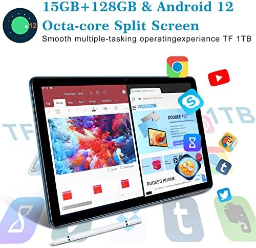 DOOGEE Таблета 2023, T10 10.1 FHD+ Android 12 Таблети, 15gb+128GB Окта-Јадро Игри Таблета, 8300mAh Батерија 2.4 G/5G WiFi Таблета,