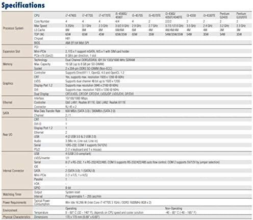 4-Та Генерација Intel Core i7/i5/i3 LGA 1150 mini-ITX со H81, CRT/DP/DVI / LVDS, 9 COM, 6 USB 3.0, 2 USB 2.0, Двојна GbE LAN, PCIe x16