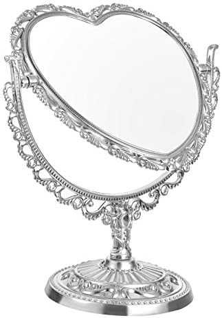 Огледало во форма на срцево огледало во форма на срце, каваи огледало таблета суета огледало со двојно еднострано зголемување на шминка со