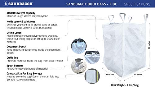 Best торба со најголемиот дел од FIBC | 35 l x 35 w x 50 инчи висина | Големи супер вреќи вреќи со вреќи | Индустриска торба