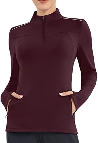 Персит женски пулвер 1/4 поштенски руно кошули со долг ракав Тумички се исмеваат термички врвови на вратот за трчање