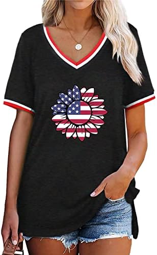 Graphicенски американско знаме графички печатена блуза Ден на независност маица кратки ракави врвови летна маица