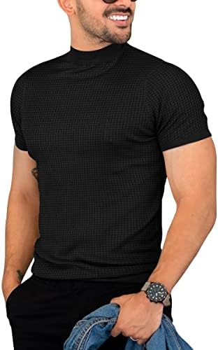 Менс обичен тенок фит основни врвови со кошула со кратки ракави маички маички ребра плетени џемпер на пулвер пулвер
