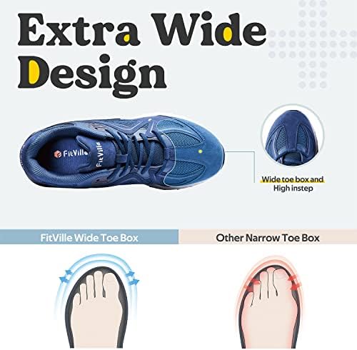 Fitville Екстра широки чевли за одење за мажи ширина ширина за патики за рамни стапала за олеснување на болката во потпетиците