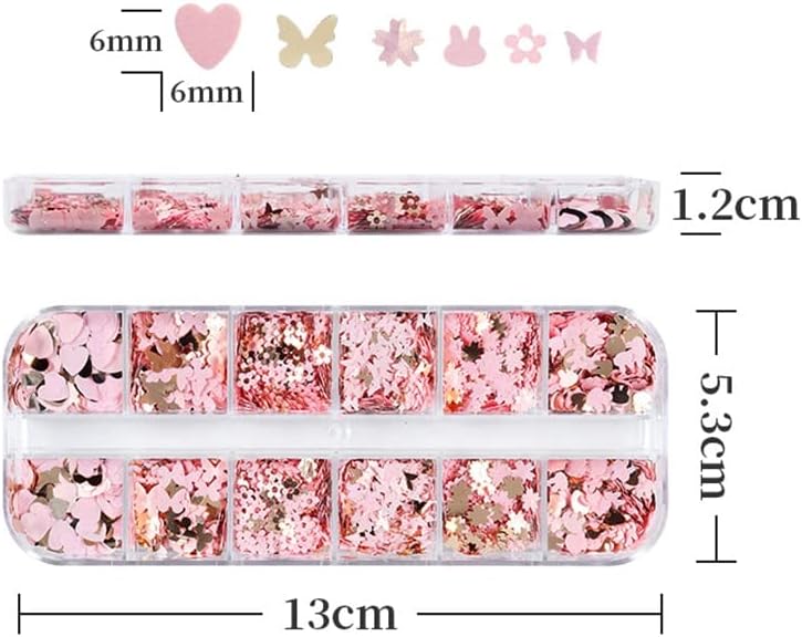 1box Butterfly Flowers Nail Art Charm Parts Kit Pink 3D Gold Glitter Sequins Manicure Adportory Altay за професионални гел нокти -