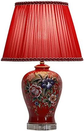 Sduytdg Европски стил насликан цвет керамички ламба во кревет од 20,4 инчи за ѓумбир тегла ламба за спална соба, рустикална маса за ламба