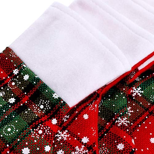 Божиќни мини чорапи на Лимбриџ, 24 пакувања 7 инчи карирани снегулки со печатење со манжетни за руби, декорации за рустикално