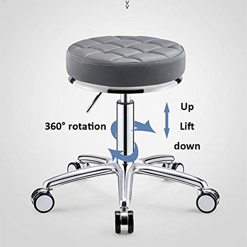 Столче за лифт на килими на тркалото ， детали за столче со бело синтетичко кожено седиште ， прилагодлива висина 45-59 см ， Поддржана