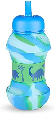 Brinware Склопни шишиња со вода за деца и мали деца | Момци Диносаурус исфрли силиконски стискање за пиење бокал | Сина боја на вратоврска
