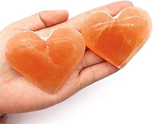 Seewudee AG216 1PC Природно портокалово селенит во форма на срце, врежан гипс кристален лековит камен за декорација природни камења и минерали