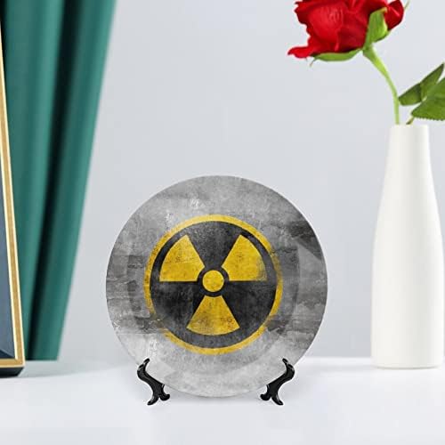 Жолт Нуклеарен Радиоактивен Симбол Реактор Знак Смешна Коска Кина Декоративна Плоча Тркалезни Керамички Плочи Занает Со Штанд За