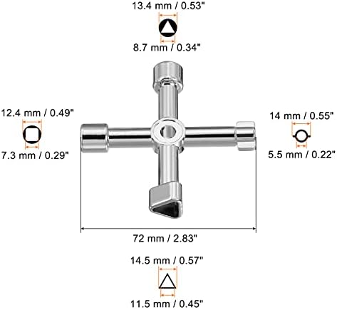 Мултифункционален универзален вкрстен клуч на патикил, легура на цинк 4 пат клуч за мерач на вода за гас за електричен вентил за водовод, сребро