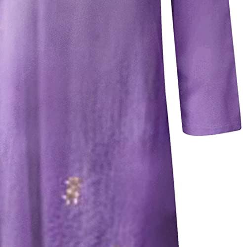 Долги есенски фустани за жени 2022 година, обична мода печатена облека со долги ракави О-врат облека за лабава облека
