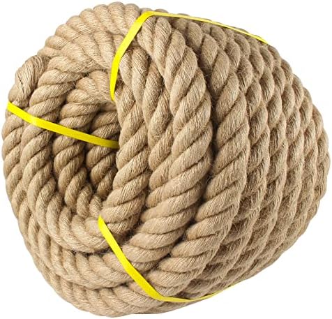 Манила јаже 2inch x 50 стапки, искривена манила јаже густо јута јаже 2in за уредување, занаети, спортски, морски, проекти и врски