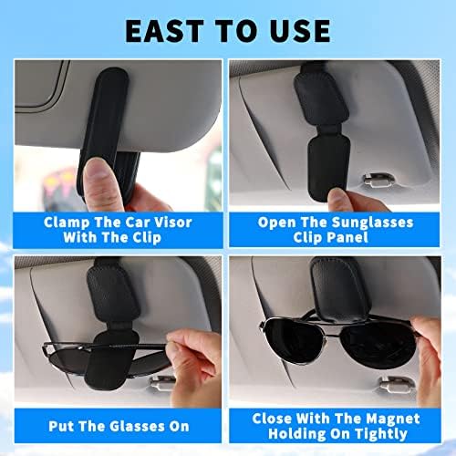 Држач за очила за сонце на AICARS за клип за стакло за автомобили 2 пакувања кожен автомобил за држач за визир, клип за клип за