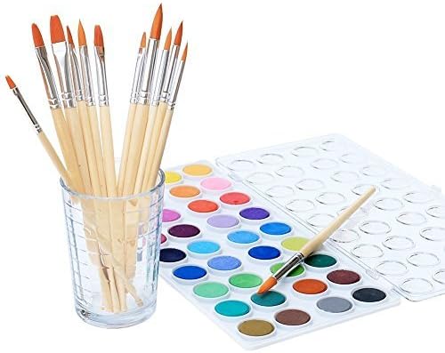 Премиум нетоксична акварелна боја Поставена за деца и возрасни - живописна боја на боја на вода сет со 36 бои и 12 четки за бои - Арт -материјали