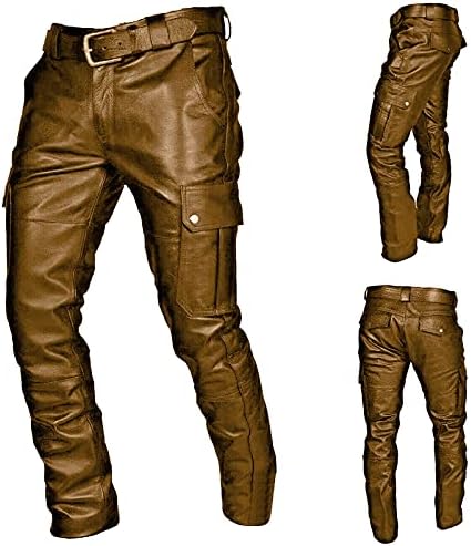 Менс велосипедисти панталони faux кожа гроздобер готски панк -панк панталони хип хоп металик мотоцикл каубојски панталони плус