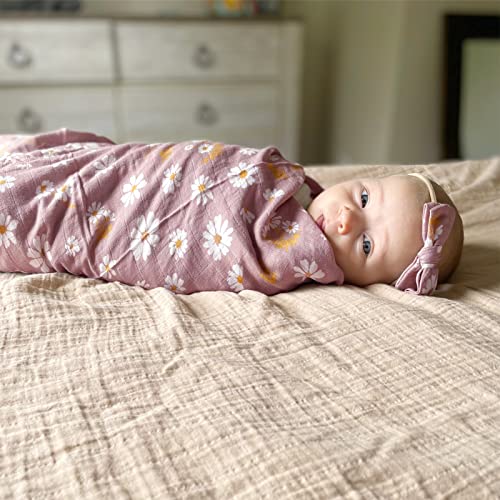 Lifetree Бебе Муслин Свадл ќебиња за момчиња и девојчиња, новороденче сет со појавување на лак за глава, неутрално новороденче