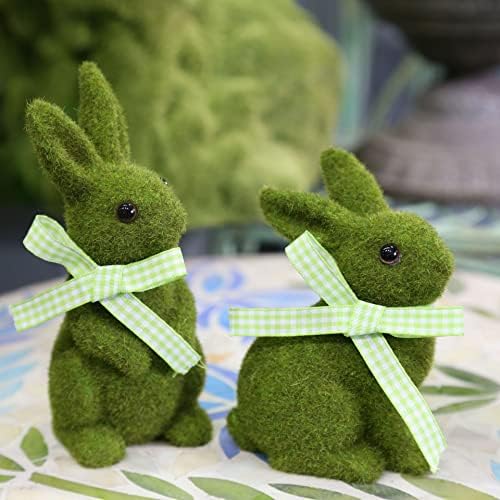 Киникси Велигденски зајаче декор зелена мов за зајак фигурини за градинарски канцелариски канцелариски биро за табела на табела
