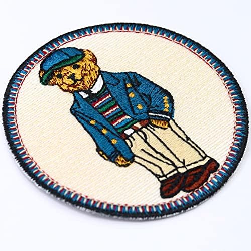 Налепница на мечето Везено печ Теди во костум | Детски играчки амблем за сите ткаенини | Ironелезна лепенка за облека за деца