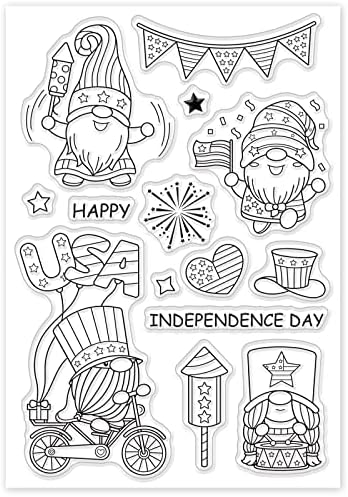 Ph pandahall 4 -ти јули gnomes јасни марки, Gnomes Silicone печат за независност картички Денот на картички гумени марки меморијални