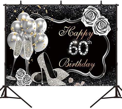 Crefelimas црна и сребрена 60 -ти роденденска позадина висока пета роза среќна роденденска девојка 60 -та забава украси жени торта маса табела