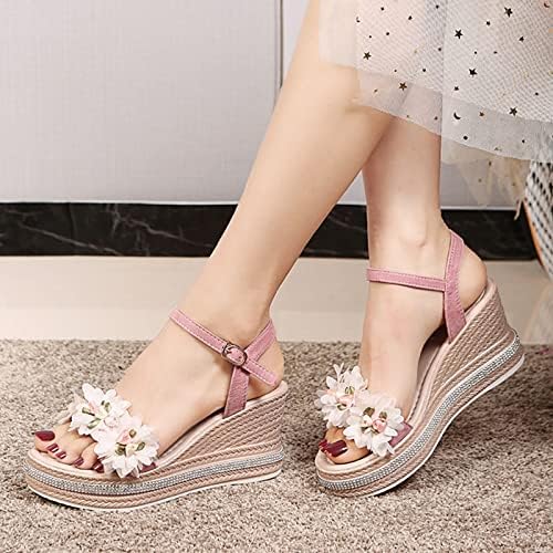 Мода пролет и лето жени сандали дебели единствени клинови потпетици цветни песни сандали за накит за жени со големина 9