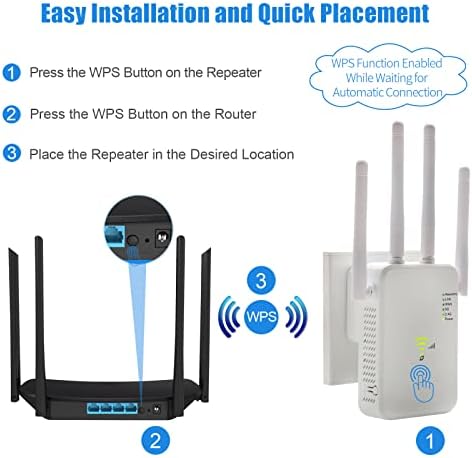 WiFi Extender, 1200Mbps WiFi Extenders Booster за дома, WiFi Repeater Dual Band 2.4 & 5GHz, WiFi засилувач и засилувач на сигнал, со 4 * 3DBI