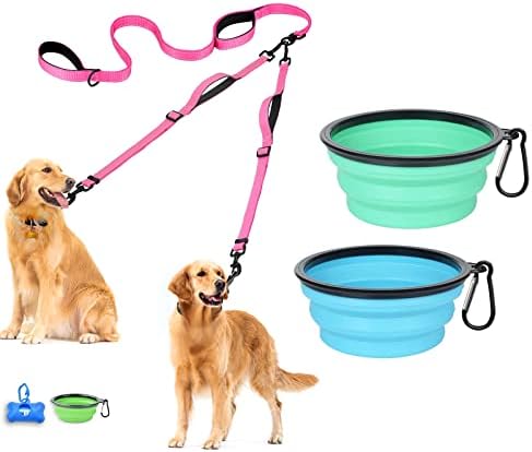Петбонус Розова Двојна Куче Поводник и 2-Пакет Силиконски Склопувачки Куче Чинии