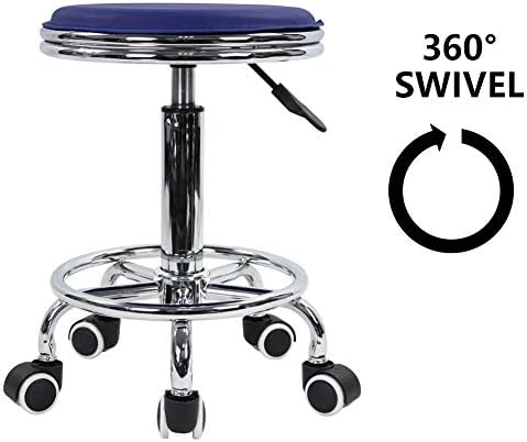 Kktoner тркалезно тркалање столче со одмор на нозе ПУ кожена висина прилагодување модерен индустриски метален стил вртлог спа -салон