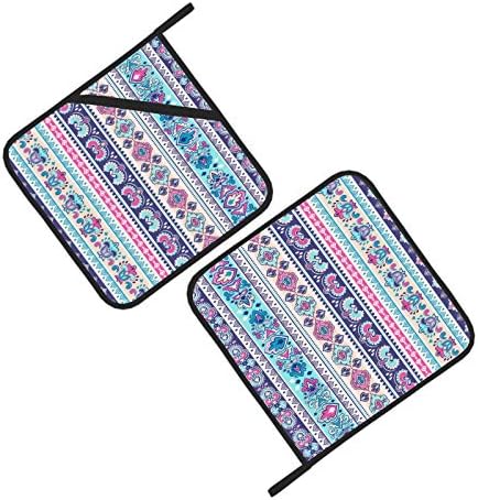 Индиски цветни пајсли дизајн кујнски пешкир сетови со држачи за тенџере со отпорни на топлина, кои држачи за тенџере 2 парчиња држачи