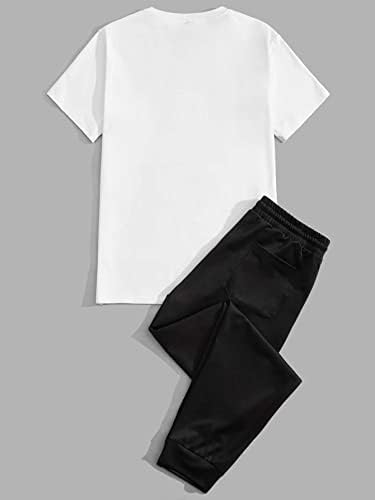 Fdsufdy Облека со две парчиња за мажи за мажи, графички печати и џемпери на половината