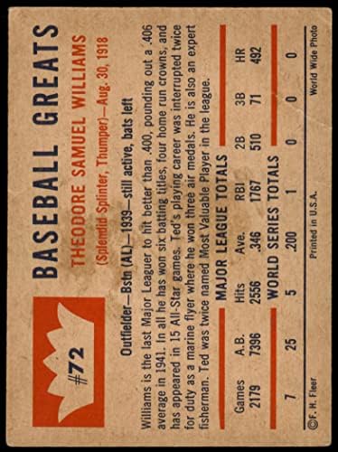 1960 Флеер # 72 Тед Вилијамс Бостон Ред Сокс Фер Ред Сокс